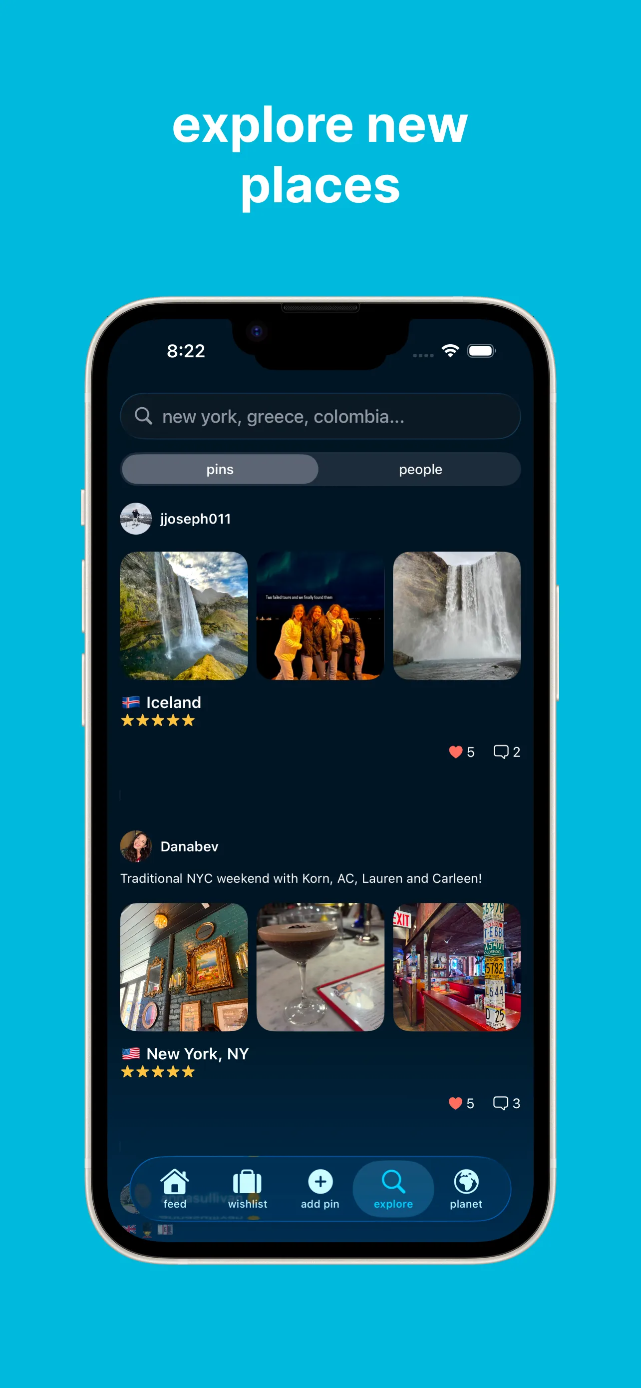 Find inspiration; The explore page shows off all of the best pins on the app!